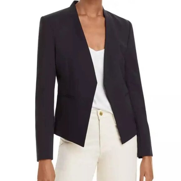 BNWT THEORY LANAI VIRGIN WOOL OPEN BLAZER BLACK SIZE 12 - Picture 2 of 3